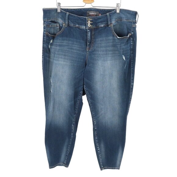 Torrid Women Plus Size 26 Jegging Distressed Blue Wash Denim Jeans Cotton Blend - Picture 1 of 13